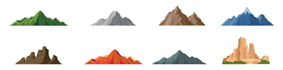 Foto op Canvas Conjunto de montañas. Roca, montaña, colina, llanura. Concepto de relieve de cordillera y naturaleza. Ilustración vectorial © Frank