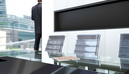 Fototapeta na wymiar Conference office interior with note papers. Business and technology concept. 3d illustration.