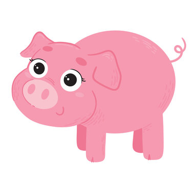 Cute little pig in cartoon style. Farm Animal