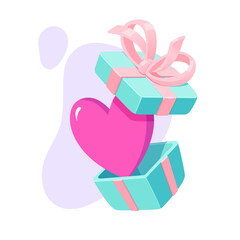 Gift box concept with heart in isometric style for print and design. Vector illustration.