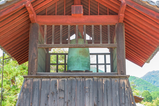 Bonsho Bell, National Treasure of Japan, and Belfry of the Taima-dera Temple in Katsuragi City, Nara Prefecture, Japan.