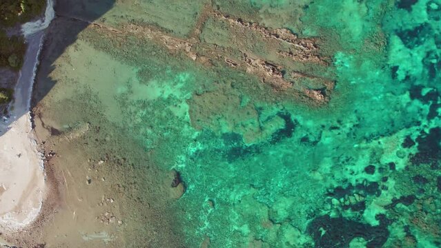 Top View Drone The Shore And Waves On Corfu Island Greece Slow Motion