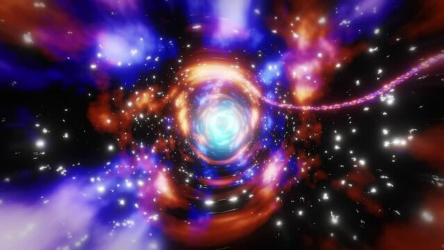 4K loop warp tunnel wormhole. Technology motion graphics Futuristic abstract mograph. Background nebula stars, composite, vj loop, projection multiverse, intro, metaverse data, Universe, 3D render
