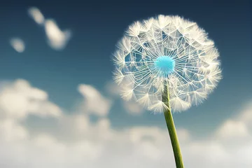 Schöne geschwollene Löwenzahn und fliegende Samen gegen den blauen Himmel an sonnigen Tagen. © Viks_jin