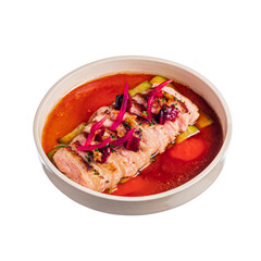 duck with sauce on the white