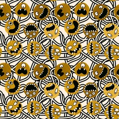 Monsters aliens cartoon seamless Halloween doodle pattern for wrapping paper and clothes print and kids