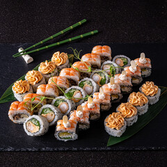 tasty sushi on the white background