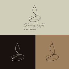 Line art candle logo - calming light, one line vector illustration.