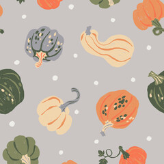 Seamless pattern with pumpkins. Beautiful illustration for autumn holidays
