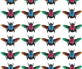Raamstickers Vlinders Colorful red blue bumblebee background, seamless exotic pattern, nature concept, entomology insects 