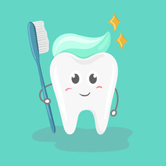 A tooth holds a toothbrush and clean teeth.