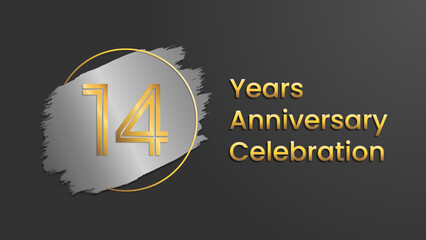 14 Years Anniversary Celebration, Perfect template design for anniversary celebration with gold color for booklet, leaflet, magazine, brochure poster, web, invitation or greeting card. Vector template