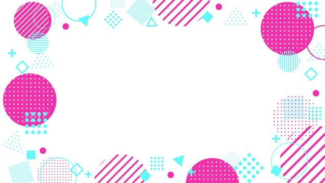 色々な形の幾何学模様の抽象的なフレーム　ピンクとブルー