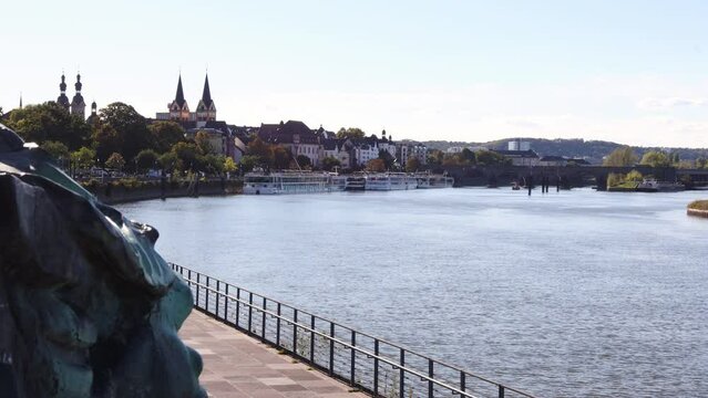 the mosel river near the deusches eck in koblenz germany 4k 30fps video