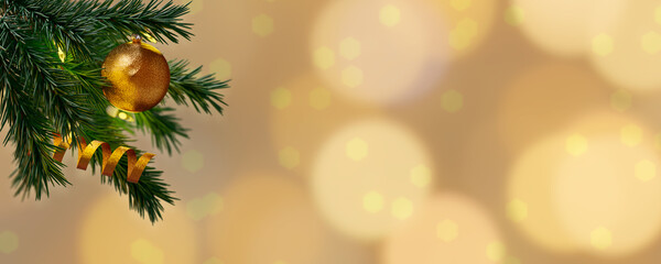 Obraz na płótnie Canvas Fondo de Navidad con decoración dorada y árbol de navidad - Banner de Navidad - Renderizado 3D