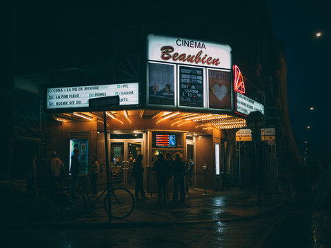 Cin&eacute;ma Beaubien sign at night, Rosemont&mdash;La Petite-Patrie, Qu&eacute;bec, Canada