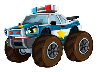Cartoon police car looking like monster truck - isolated - illustration for children