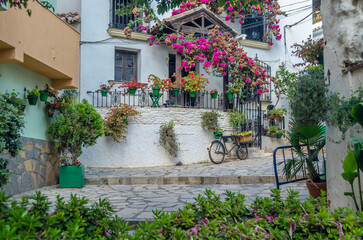Fototapeta na wymiar Narrow streets in the center of Estepona, typical Andalusian town in southern Spain