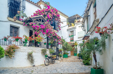 Narrow streets in the center of Estepona, typical Andalusian town in southern Spain