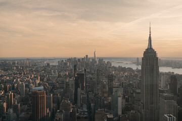 city skyline downtown midtown New York City sunset  