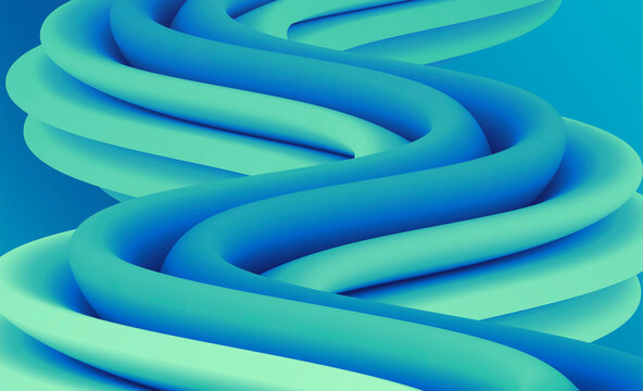 Abstract Background With 3D Wave Of Turquoise Color. Dynamic Three Dimensional Line. Ripples Effect