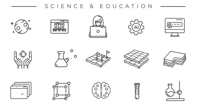 Set of Science and Education line icons on the alpha channel.