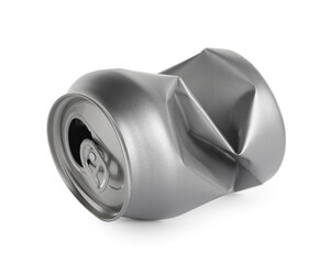 Silver crumpled can with ring isolated on white