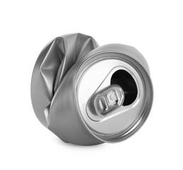 Silver crumpled can with ring isolated on white
