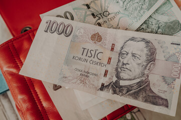 Czech cash money close-up background. Czech Crown. Ceska koruna. Bill paper new banknotes. Monetary policy. Global trade