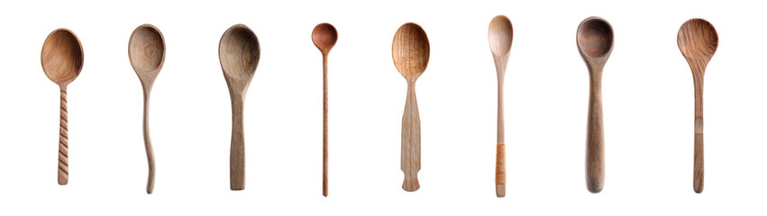Set of wooden spoons on white background