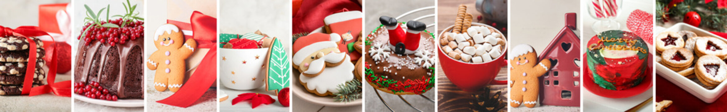 Collage Of Sweet Christmas Desserts On Table