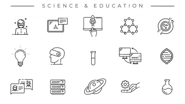 Set of line icons on the theme of Science and Education.