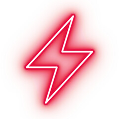 Neon red lightning icon, glowing energy icon on transparent background