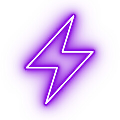 Neon purple lightning icon, glowing energy icon on transparent background