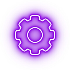 Neon purple gear cog icon, glowing settings icon on transparent background
