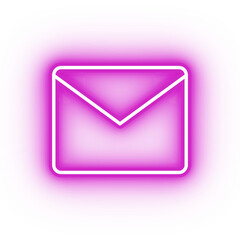 Neon pink envelope icon, glowing mail icon on transparent background