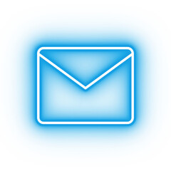 Neon blue envelope icon, glowing mail icon on transparent background