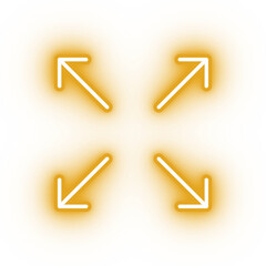 Neon yellow expand icon, glowing zoom icon on transparent background