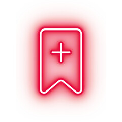 Fototapeta premium Neon red bookmark icon, glowing add bookmark icon on transparent background