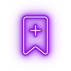 Neon purple bookmark icon, glowing add bookmark icon on transparent background