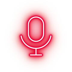 Neon red microphone icon, glowing mic icon on transparent background
