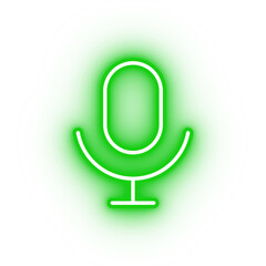 Neon green microphone icon, glowing mic icon on transparent background - obrazy, fototapety, plakaty