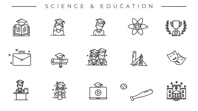 Science and Education animated icons on the alpha channel.