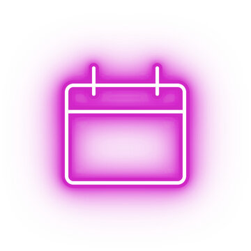 Neon pink calendar icon, glowing calendar icon on transparent background