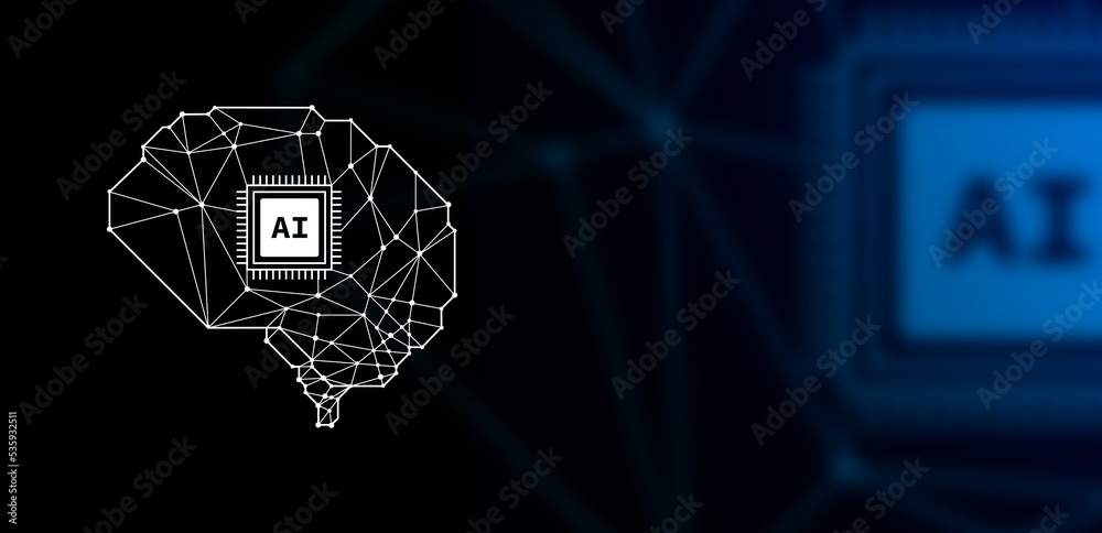 Poster Abstract futuristic background with Artificial Intelligence design theme. Modern Technology illustration for banner and poster copy space 