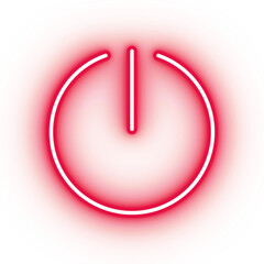 Neon red power icon, glowing power button on transparent background