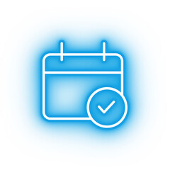 Neon blue calendar icon, glowing calendar icon on transparent background