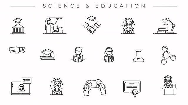 Set of animated icons on the theme of Science and Education.