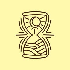 Premium Monoline time sand Logo Vector, sunrise ocean Symbol and icon, creative emblem Design Company for business