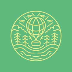 Premium Monoline Air balloon Travel Logo Vector, holiday and adventure Symbol and icon, creative emblem Design Company for business